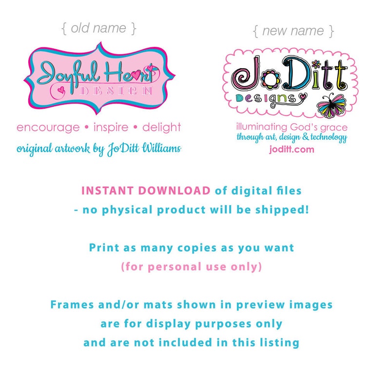 Puede incluir: Una descarga digital de un dise&ntilde;o de logotipo para un negocio llamado "JoDitt Designs". El logotipo presenta un coraz&oacute;n rosa con una mariposa y el texto "JoDitt Designs" en una fuente colorida y caprichosa. El texto "illuminating God's grace through art, design & technology joditt.com" tambi&eacute;n est&aacute; incluido.