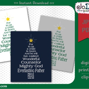 For Unto Us a Child is Born - Christmas Scripture, Bible Verse Wall Art, Isaiah 9:6 - Christian Christmas Printable, Christmas Sublimation