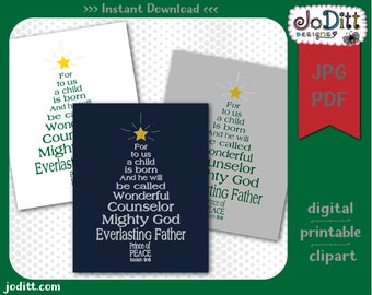 For Unto Us a Child is Born - Christmas Scripture, Bible Verse Wall Art, Isaiah 9:6 - Christian Christmas Printable, Christmas Sublimation