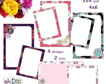 Floral Printable Journal Cards, Scripture Memory Cards, Project Life Inspired 3x4 4x6 printable Note Cards PDF & PNG, Digital Scrapbooking