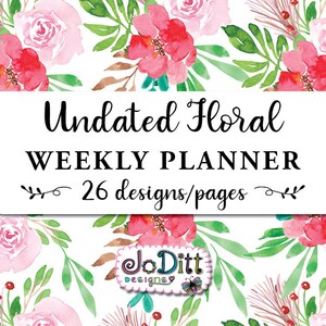Undated Weekly Planner Printable With Watercolor Floral Backgrounds ...