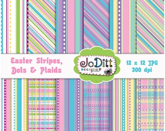 12 Pack Easter Plaid Digital Paper Pack - Easter Digital Background - Pastel Digital Paper - Easter Scrapbook Paper - Spring Digital Paper