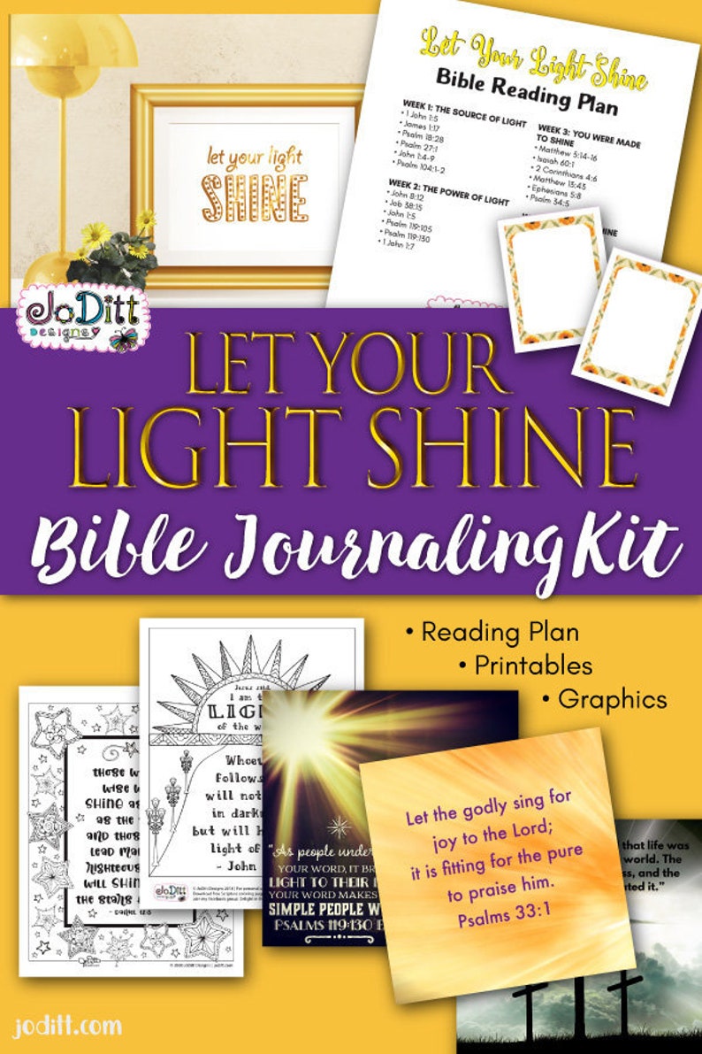 Let Your Light Shine Bible Journaling Kit Bible Reading Plan, Bible Verse Print, Printable Coloring Pages, Prayer Journal, Scripture Cards image 1