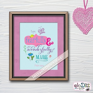 Fearfully and Wonderfully Made, Psalms 139, Girl Nursery Decor, Bible Verse Wall Art, Nursery Prints, Printable Wall Art, Scripture Wall Art