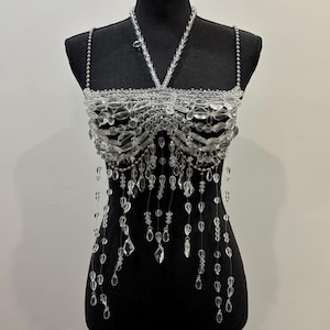 Top con perline fatto a mano, top con cristalli, top con catena, copricostume, abbigliamento da spiaggia, bralette, perline di cristallo