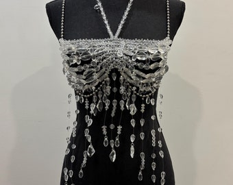 Handmade Beaded Top , Crystal Top , Chain Top, Cover Up, Beach Wear, Bralette, Crystal Beads