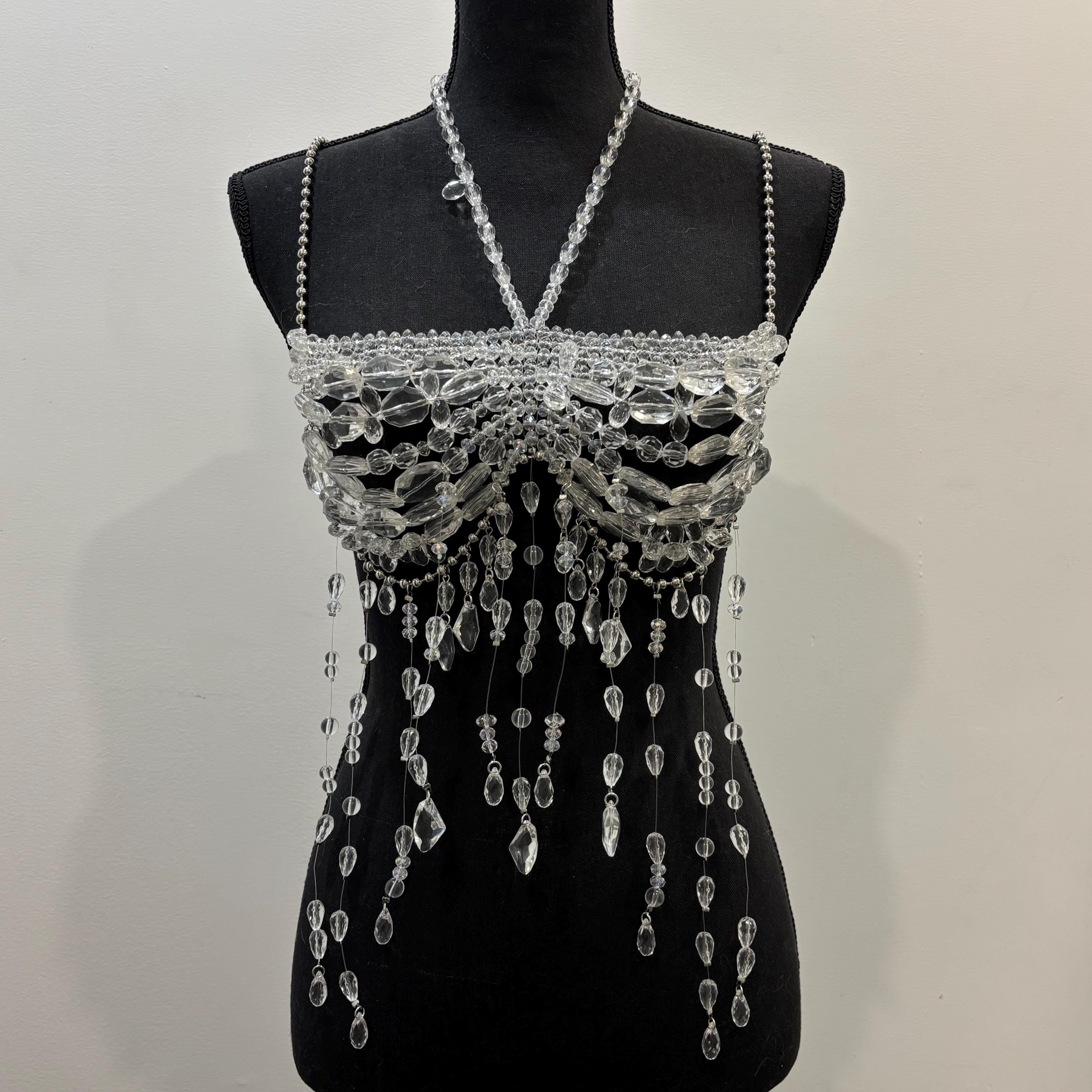 Handmade Beaded Top , Crystal Top , Chain Top, Cover Up, Beach Wear, Bralette, Crystal Beads