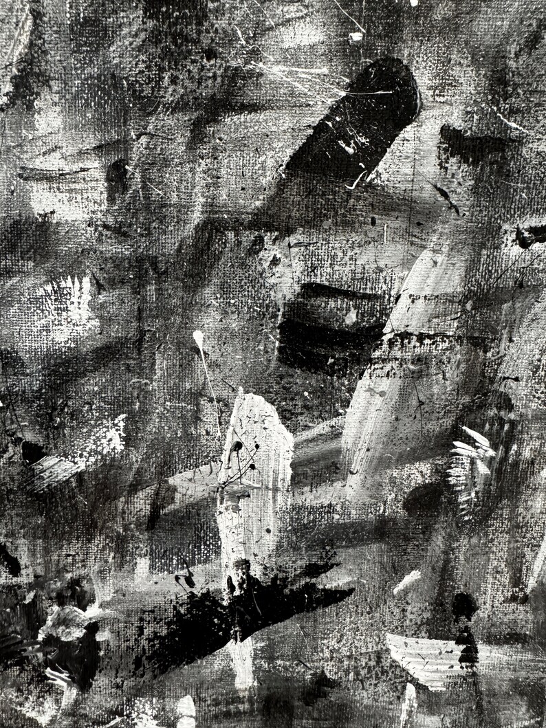Arte da parete in bianco e nero, pittura astratta, pittura acrilica su tela, pittura originale, decorazioni per la casa, 16x20 immagine 6