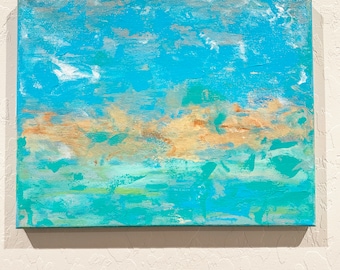 Art mural tropical, peinture abstraite, turquoise, art de l'île, peinture originale, océan, peinture acrylique pour décoration d'intérieur, 11 x 14