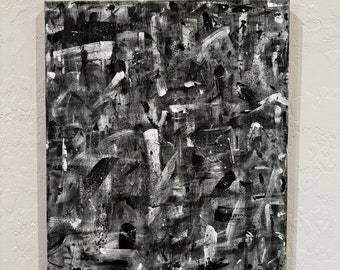 Arte de pared en blanco y negro, pintura abstracta, pintura acrílica sobre lienzo, pintura original, decoración del hogar, 16x20