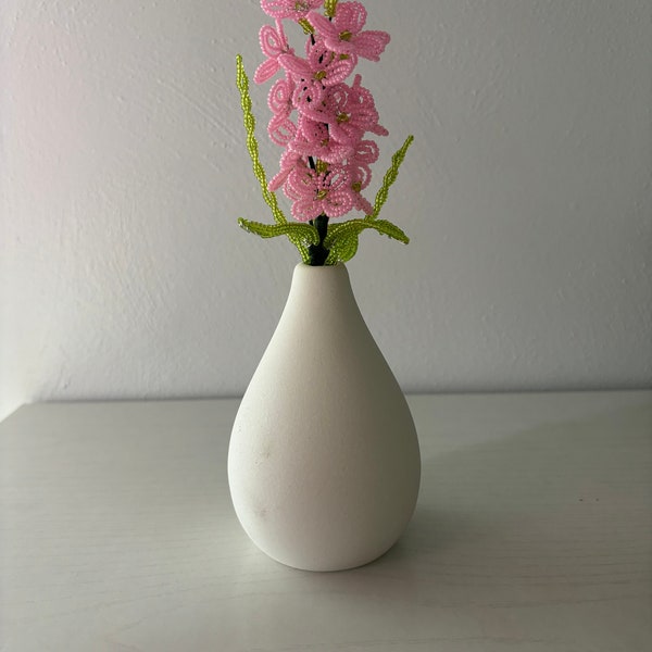 Handmade artificial flowers| pink french beaded flowers wild hyacinths, white vase,handmade,home decor. Mothers Day,anniversary, floral gift