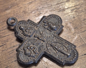 4 Way Cross Holy Spirit Pendant, Rusty Brown Pewter Religious Charm for Jewelry Making (RB9)