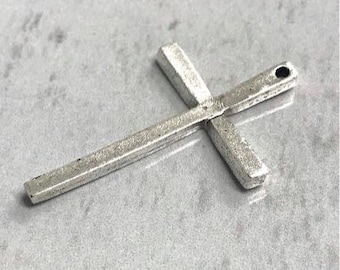 Pewter Rugged Stick Cross Rustic Religious Pendant Altered Art Supplies Jewelry Old World Cross Antique Silver 2 pcs (S07)