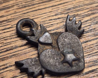 Pewter Heart Wings Crown Star Pendant, Antique Rusty Brown Charm (RB10)