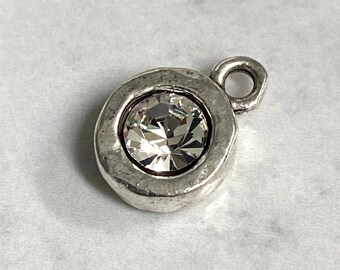 Small round Preciosa crystal organic bezel pendant rustic charm earring components bracelet necklace antique silver 1 pc (N3)
