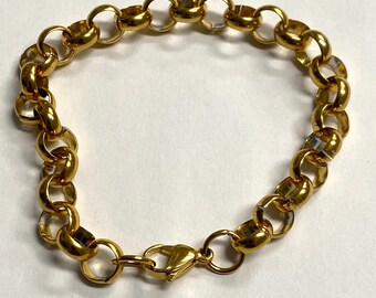 Rolo-kedjearmband stort fjäderspänne med hummerlås i rostfritt stål i antiksilver 8,25” (G1)