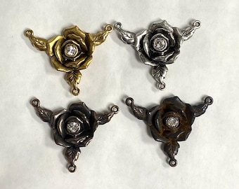 Rosary centerpiece 3 way connector rose flower crystal center supplies jewelry components link 1 pc (t17)