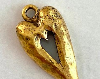 Pewter Rustic Heart Hammered Pendant Altered Art Supplies Jewelry Love Antique Gold