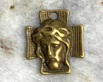 Jesus Pendant Face of Jesus Cross Art supplies Jewelry Catholic Religion Components link Antique Bronze 1 pc
