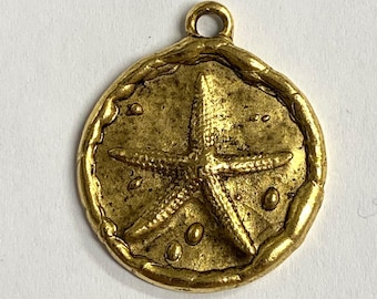 Starfish pendant jewelry artisan original components sea ocean nautical necklace pendant bracelet supplies antique gold 1 pc (G02)