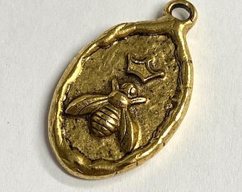 Pingente de abelha com flor de lis, joia artesanal original, componentes para colar, suprimentos, inseto, ouro antigo, 1 peça (G02)
