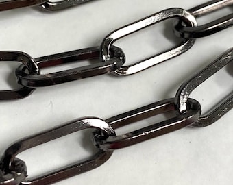 Paperclip chain large open links beading component necklace sold by the foot gunmetal 16mm x 7mm (ch020gm)