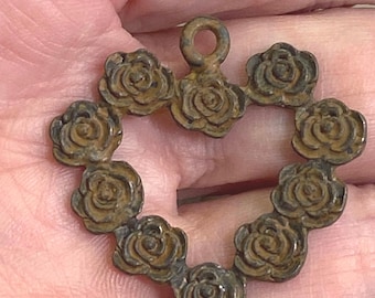 Rose Herz Künstler Schmuck rustikal offenes Herz Komponenten antik rostig braun 1 Stück (rb6)
