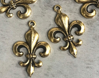 Pingente de flor de lis com cruz, artigos religiosos, joias, estanho, Nova Orleans, santos, elo, ouro antigo, 2 peças (G07)