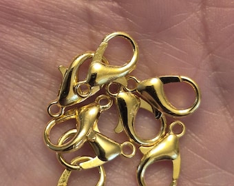Stort karabinlås i antik guld, smyckestillbehör 14 mm, 10 st