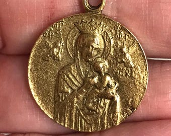 Vår Fru av den eviga hjälpens medalj fransk Maria Madonna reproduktion tennhänge katolsk medalj religiös försörjning antik guld 1 st