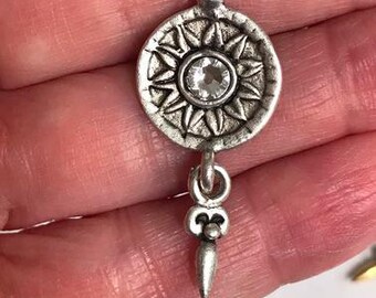 Flower Sun catcher drop Pendant Altered Art Supplies Jewelry antique silver finish 1 pc