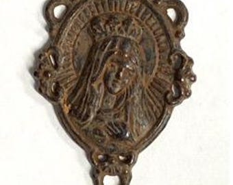 Rosenkransdekoration till Marias obefläckade hjärta, 3-vägs kontakt, välsignad moder, smycken, katolsk religion, antik rostbrun, 1 st (RB9)