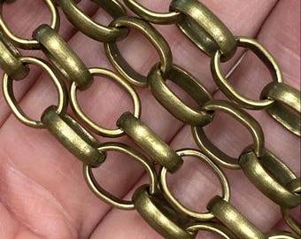 Kabelkedja Pärlkedja Komponentlänkkedja Halsband Oval länkad kedja 10 mm Antikmässing 1 Ft (CH03AB)