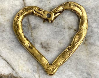 Pewter hammered heart pendant altered art supplies jewelry 1 5/8" piece old world style heart hammered heart open rustic antique gold