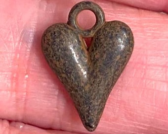 Small Rustic Heart Pendant Altered Art Supplies Double sided Jewelry Love Antique Rusty Brown 2 pcs (RB9)