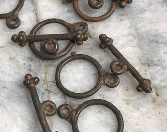 2 sets pewter tibetan style toggle clasps,  lead free toggle: 13mm wide, 17mm long, tbar 20mm long made in america rusty brown