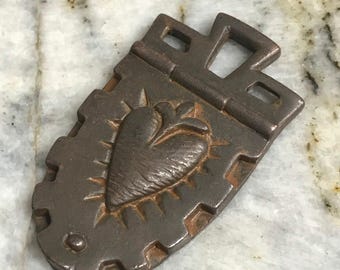 Large pewter milagros shield pendant antique rusty brown old world style 1 pc (rb7)
