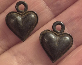 Small Rustic Heart Pendant Altered Art Supplies Jewelry Love Antique Rusty Brown 2 pcs (RB9)