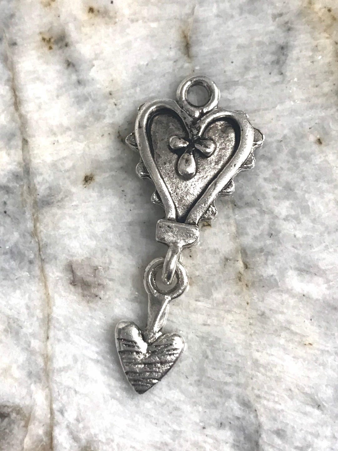 Pewter Heart Drop Pendant Heart Religious Altered Art Supplies Jewelry ...