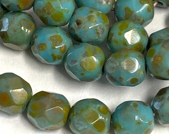 Böhmische 6 mm feuerpolierte türkise Picasso-Glasperlen runde facettierte Perlen 25 Stück boho beads boho #73