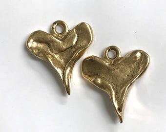 Pewter rustic heart pendant altered art supplies jewelry love antique gold 1 pc