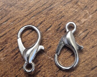 Stort karabinlås i antik silver, smyckestillbehör 14 mm, 10 st