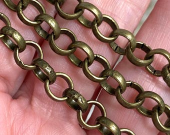 Rolo-kedja med öppna länkar och pärlhalsband, sålt fotvis, antikmässing 7 mm (ch35br)