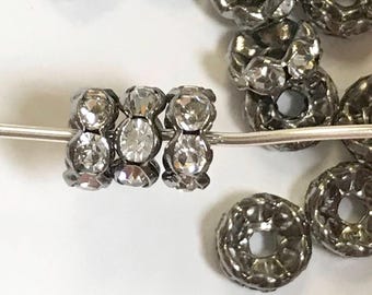 20 pcs 8mm gunmetal color clear rhinestone rondelle wavy spacer beads jewelry components rondelle spacer bead beads #44