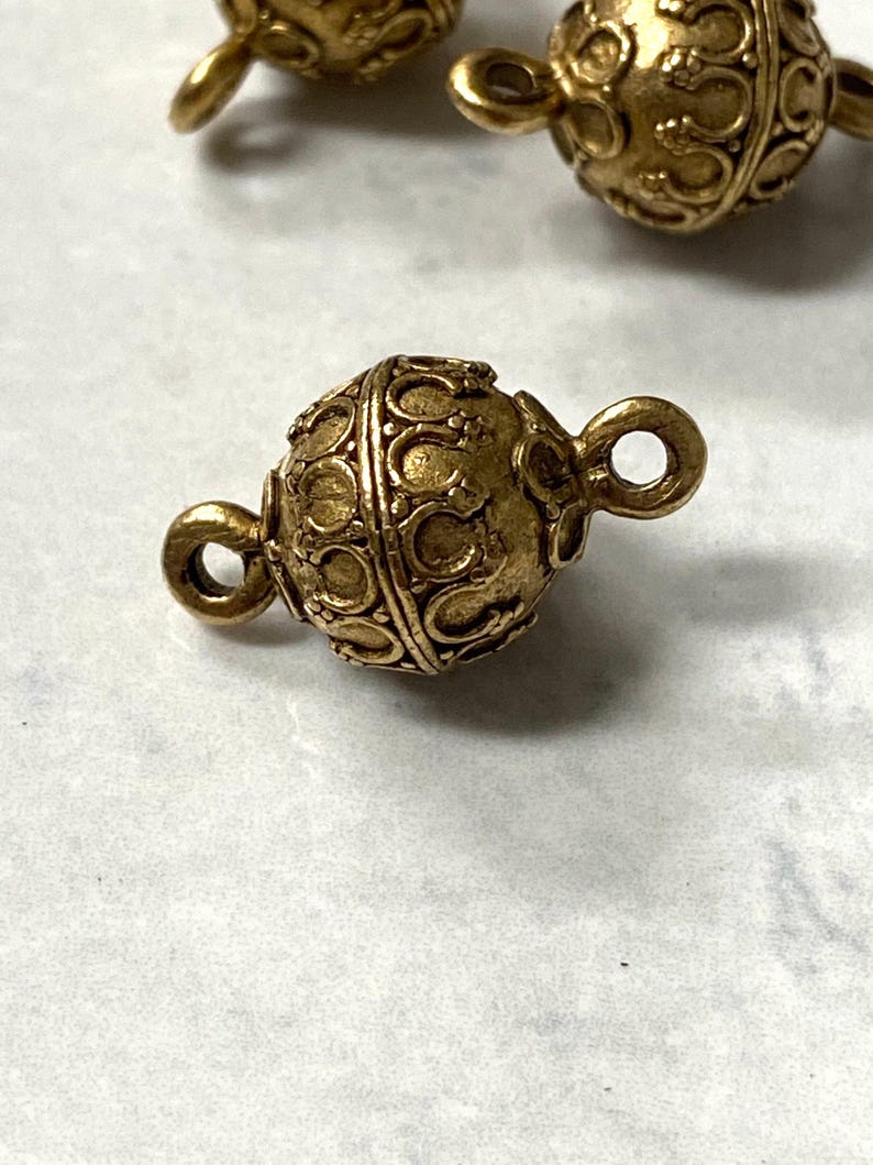 Ornate connector bead link jewelry component metal bead round shape antique gold 1 piece image 2