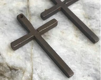 Pewter Stick Cross Religious Pendant Altered Art Supplies Jewelry Rustic Cross Bohemian Pendants Charms Antique Rusty Brown 2 Pcs (RB8)