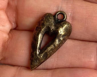 Pewter rustic heart hammered pendant altered art supplies cut out heart jewelry 1 love antique brass  (ab1)