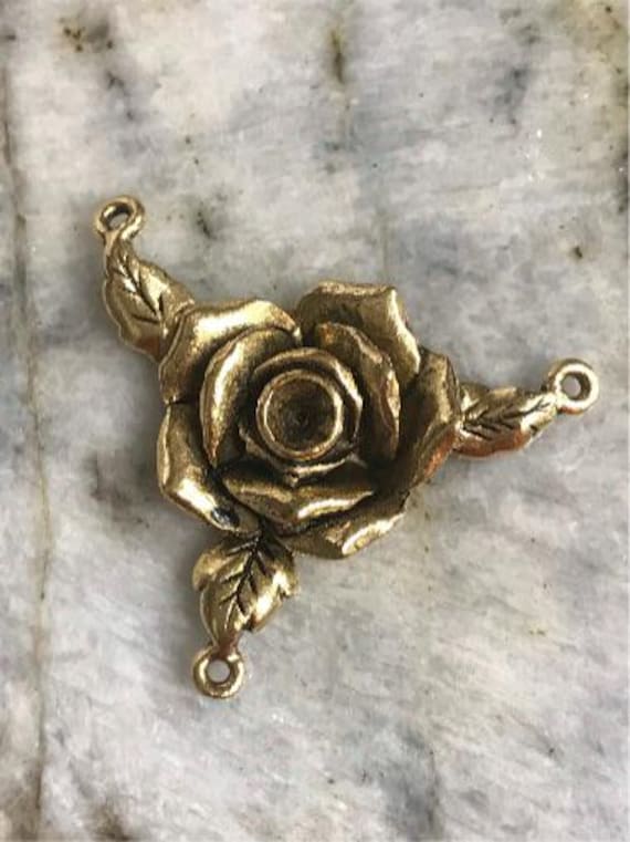 Rosary Centerpiece 3 way Connector Rose Flower Art Supplies Jewelry components link Antique Gold 1pc (G08)