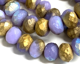 8 x 6 mm tistel etsade ab och guldfinish glasrondeller tjeckiska glaspärlor 10 stycken boho tillbehör #88