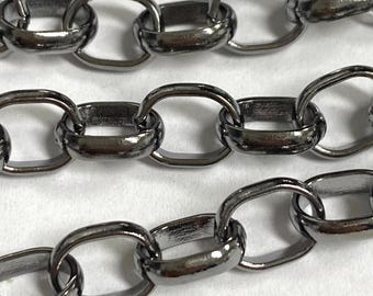 Kabelkedja med pärlkedja, komponentlänk, oval länkad kedja, 10 mm, gun metal finish, 1 fot (16 g)